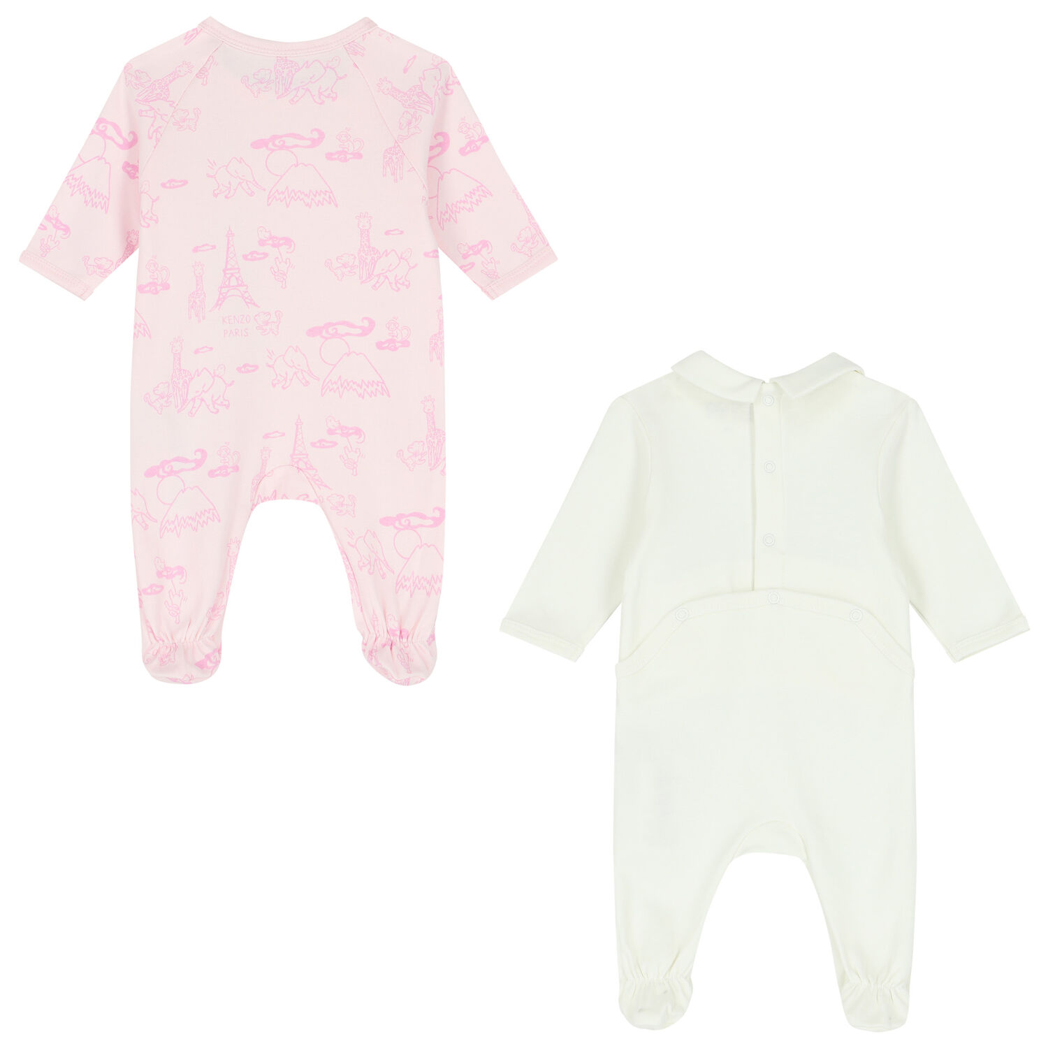 Baby Girls Pink & Ivory Logo & Animals Babygrows ( 2-Pack ), 2, hi-res